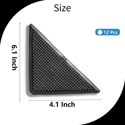 12 Pcs Non-Slip Rug Gripper, Rug Grippers for Hardwood Floors, Reusable Rug Tape for Area Rugs, Carpet Rug Tape for Bathroom Rugs Outdoor Rugs Tile Floors, Floor Mats (Black).