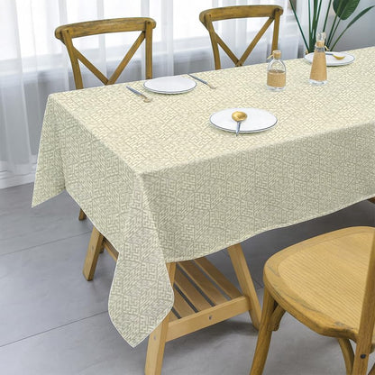 INtex Home Waterproof Tablecloth, Daniella Geometric Pattern Rectangle Table Cover, Stain Resistant Wipeable Fabric for Kitchen Dining Table, 1 Piece - Geometric Maze - Off-White - 200 x 270 cm