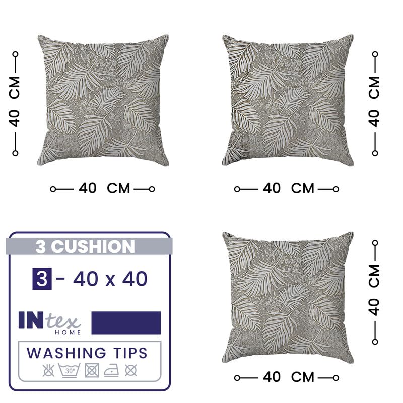 INTEX HOME Cushion Covers, Analia Floral Design, Premium Linen Velvet Fabric, Wrinkle-Resistant and Ultra-Soft, 40×40 cm, Set of 3, Grey, Decorative Pillow Covers for Sofas and Bedroom Décor