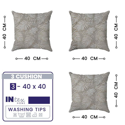 INTEX HOME Cushion Covers, Analia Floral Design, Premium Linen Velvet Fabric, Wrinkle-Resistant and Ultra-Soft, 40×40 cm, Set of 3, Grey, Decorative Pillow Covers for Sofas and Bedroom Décor