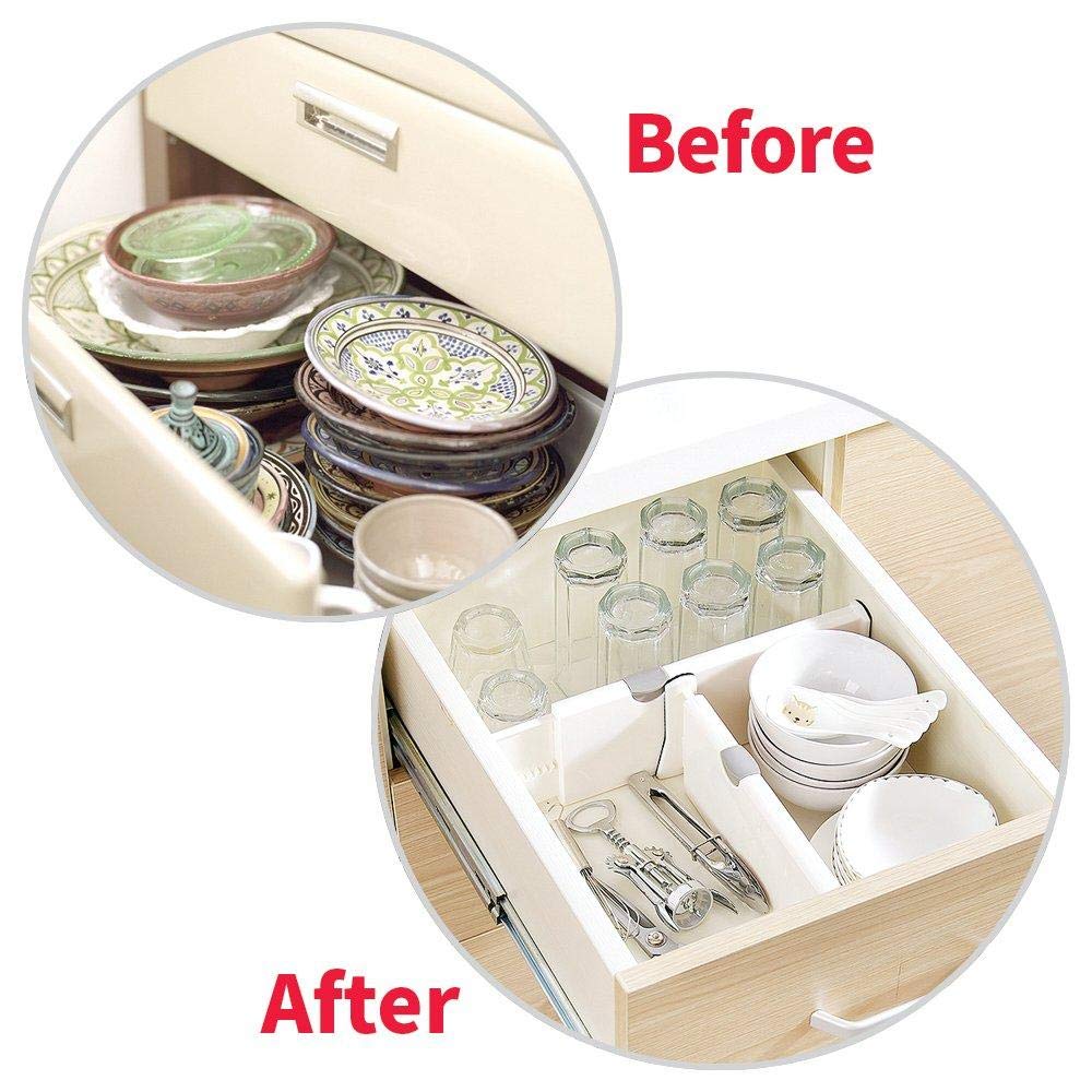 Other Drawer Dividers Pack of 4 Expandable Adjustable Dresser Drawer Organizers With Anti Scratch Foam Edges, White