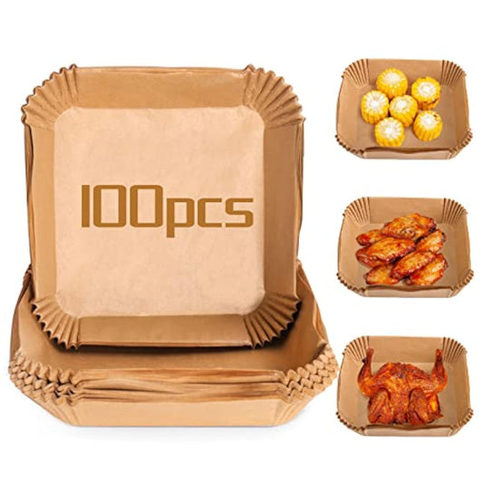 100 Pcs Air Fryer Liners Waterproof Reusable Air Fryer Liners Square Parchment Paper Liners for Baking, Fried Food, Microwave, 7.8inch/20cm