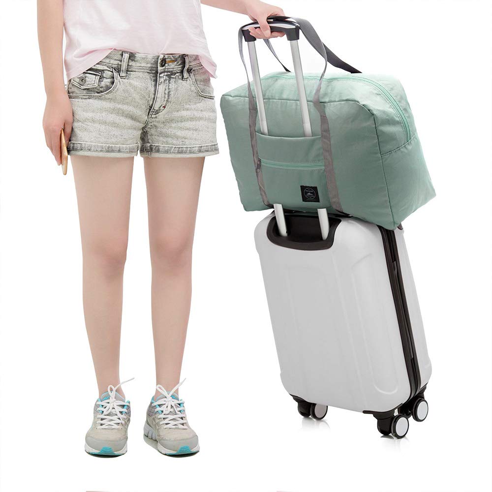 Foldable Travel Duffel Bags, 2-Pack Lightweight & Waterproof Luggage for Sports, Gym, and Vacation, Expandable Carry-On Overnight Bags for Women, Includes Light Blue & Pale Pink