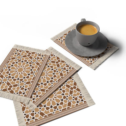 Rug Coaster Set – Set of 4 Mini Carpet Coasters with Velvet Surface & Leather Backing, Non-Slip, 14x9 cm, Elegant Table Protection & Gift Idea