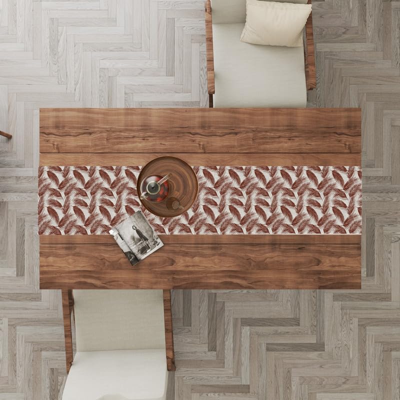 INTEX HOME Linen Velvet Table Runner, Bella Leaf Pattern, Premium Soft Fabric, 45W×135L CM, Turquoise, Elegant Dining and Living Room Decor, Luxurious Protection for Daily Use and Special Occasions