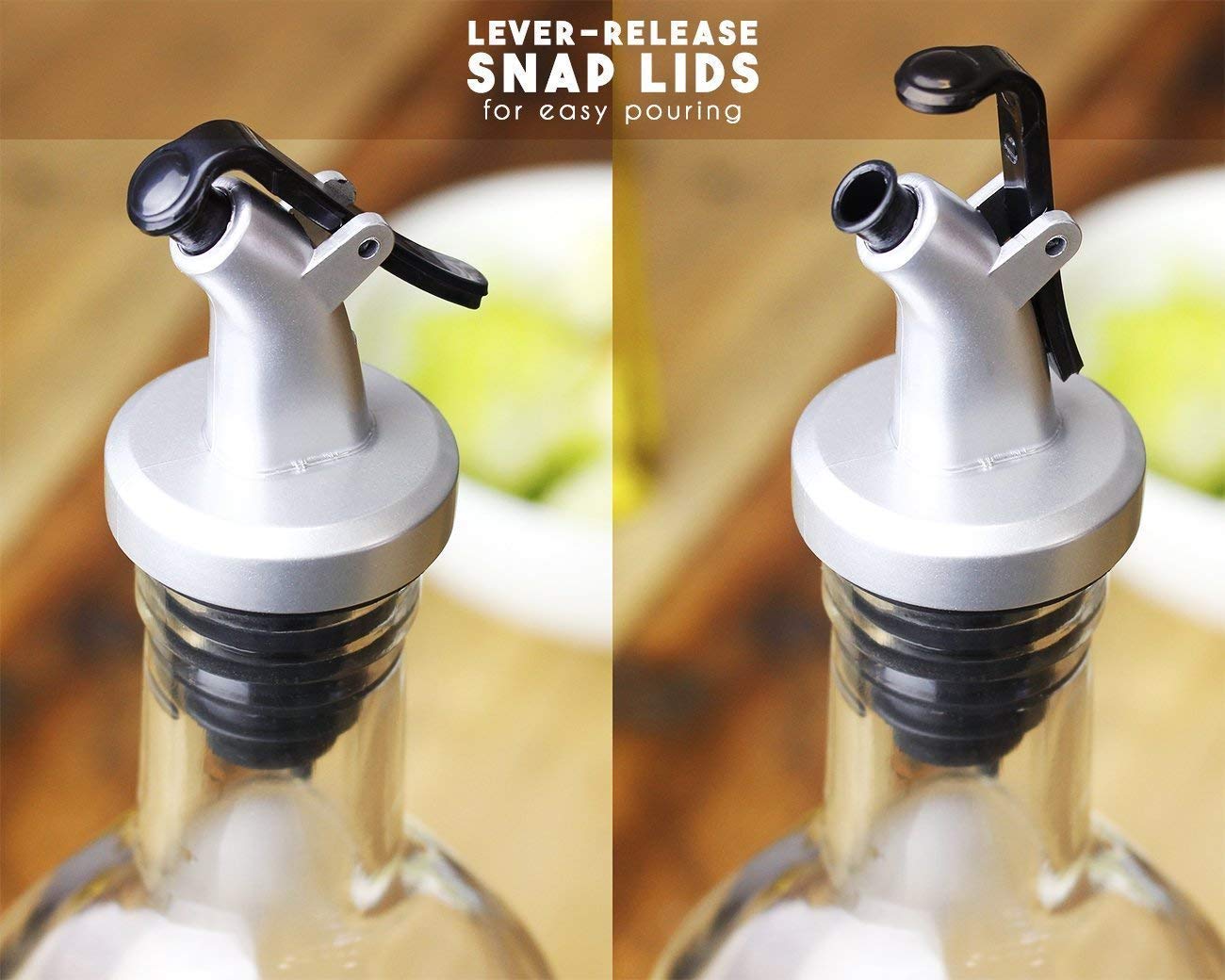 Showay Glass Oil Bottle And Vinegar Pouring Dispenser, Condiment Set, Cruet, Seasoning For Dining Table And Kitchen, Airtight And Non-Drip Bottle Stoppers, Glass - 500Ml (Pack Of 2)