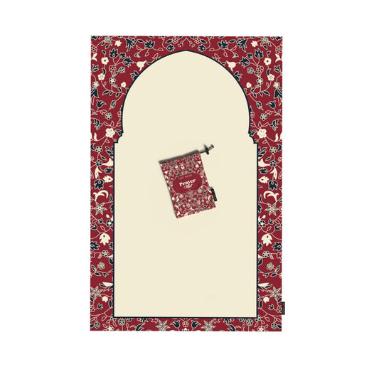 Al-Rawda Portable Prayer Mat, a Waterproof and Lightweight Travel-Friendly Rug that fits in your Pocket, Red, Durable and Comfortable for Outdoor and Indoor Use, Ensures a Clean Space for Salah