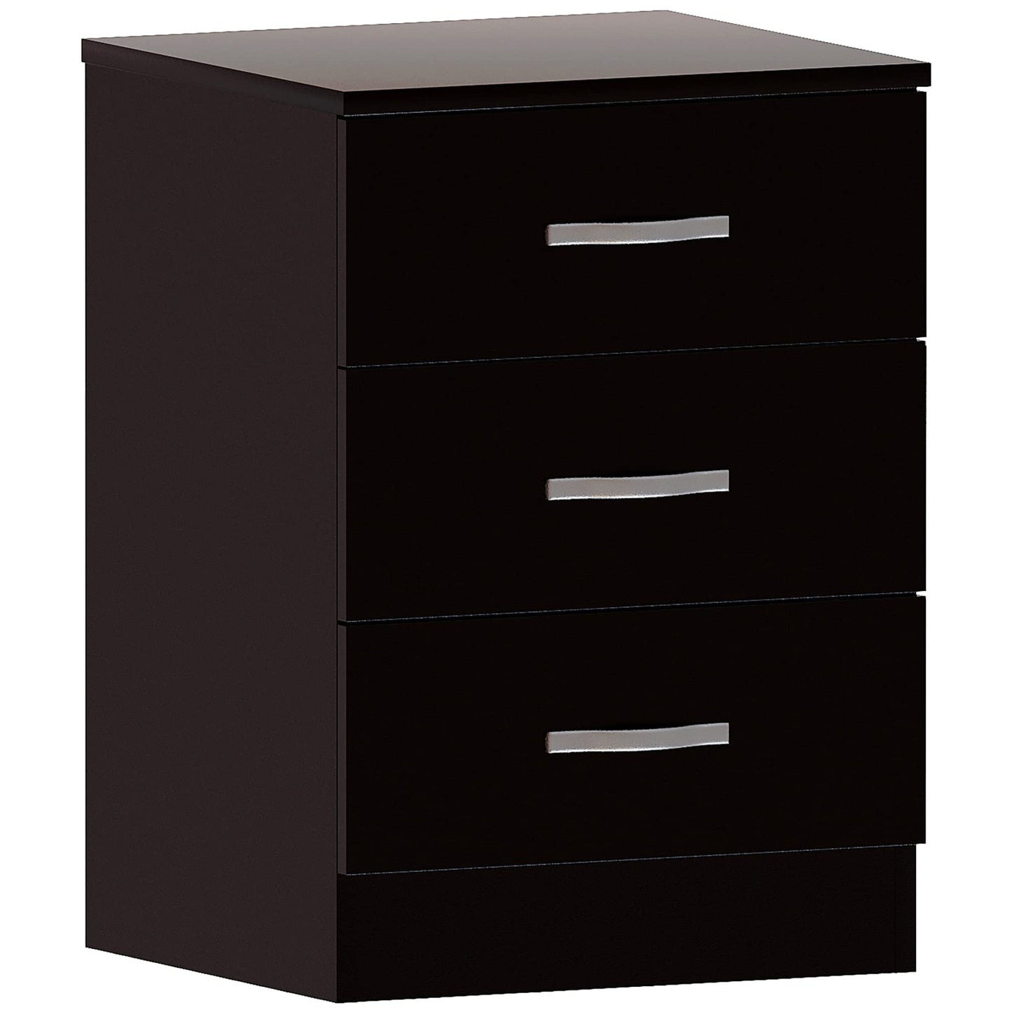 Large 3-Drawer Bedside Cabinet in Black, Chest of Drawers with Metal Handles and Anti-Bowing Support, Riano Bedroom Furniture for Ample Storage, Modern Nightstand