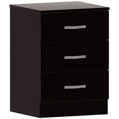 Large 3-Drawer Bedside Cabinet in Black, Chest of Drawers with Metal Handles and Anti-Bowing Support, Riano Bedroom Furniture for Ample Storage, Modern Nightstand