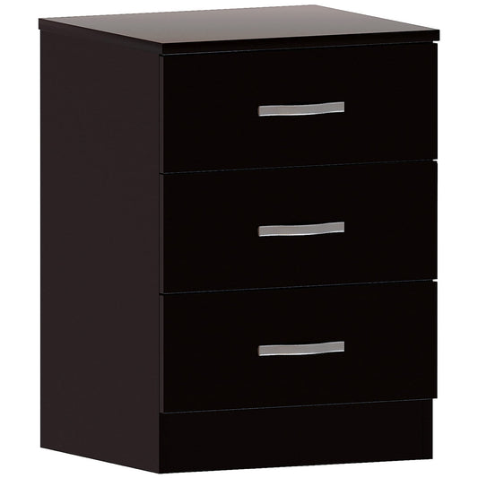 Large 3-Drawer Bedside Cabinet in Black, Chest of Drawers with Metal Handles and Anti-Bowing Support, Riano Bedroom Furniture for Ample Storage, Modern Nightstand