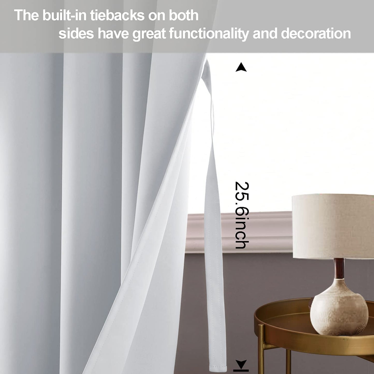 Blackout Curtains with Tiebacks - Thermal Insulated, Light Blocking and Noise Reducing Grommet Curtain Drapes for Bedroom and Living Room, Set of 2 Panels,