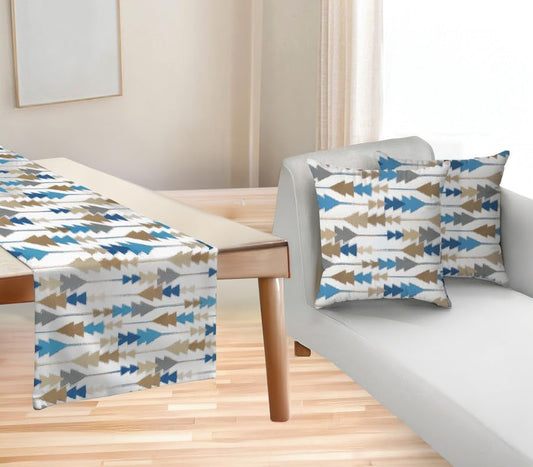 INTEX HOME Sofia Elegance 3-Piece Set – Linen Velvet Table Runner 45x135 cm - 2 Cushion Covers 40X40 cm – Elegant Home Décor for Dining Table & Living Room – Grey