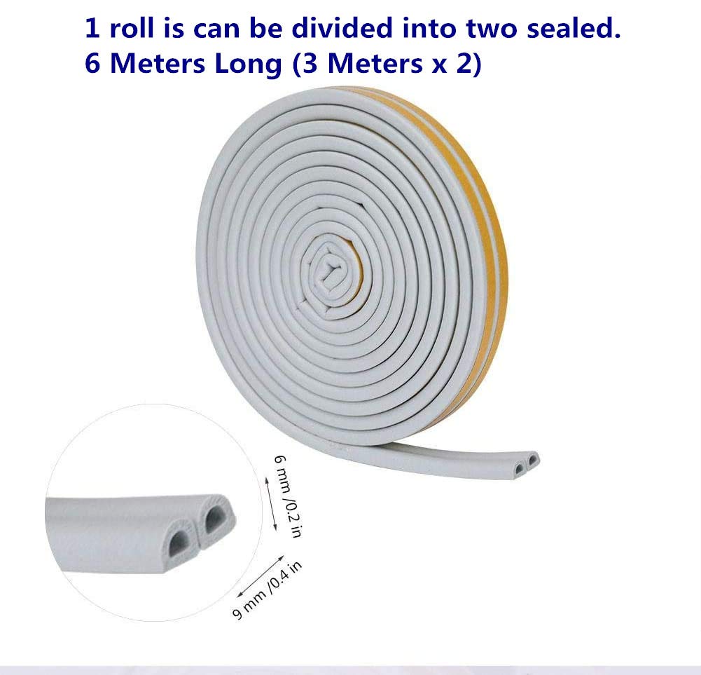 Wawasia Weather Stripping Door Window Seal Strip Self-Adhesive Foam Soundproof Anti-Friction Air Conditioning Seal Strip D Type Insulation White 66FT20M
