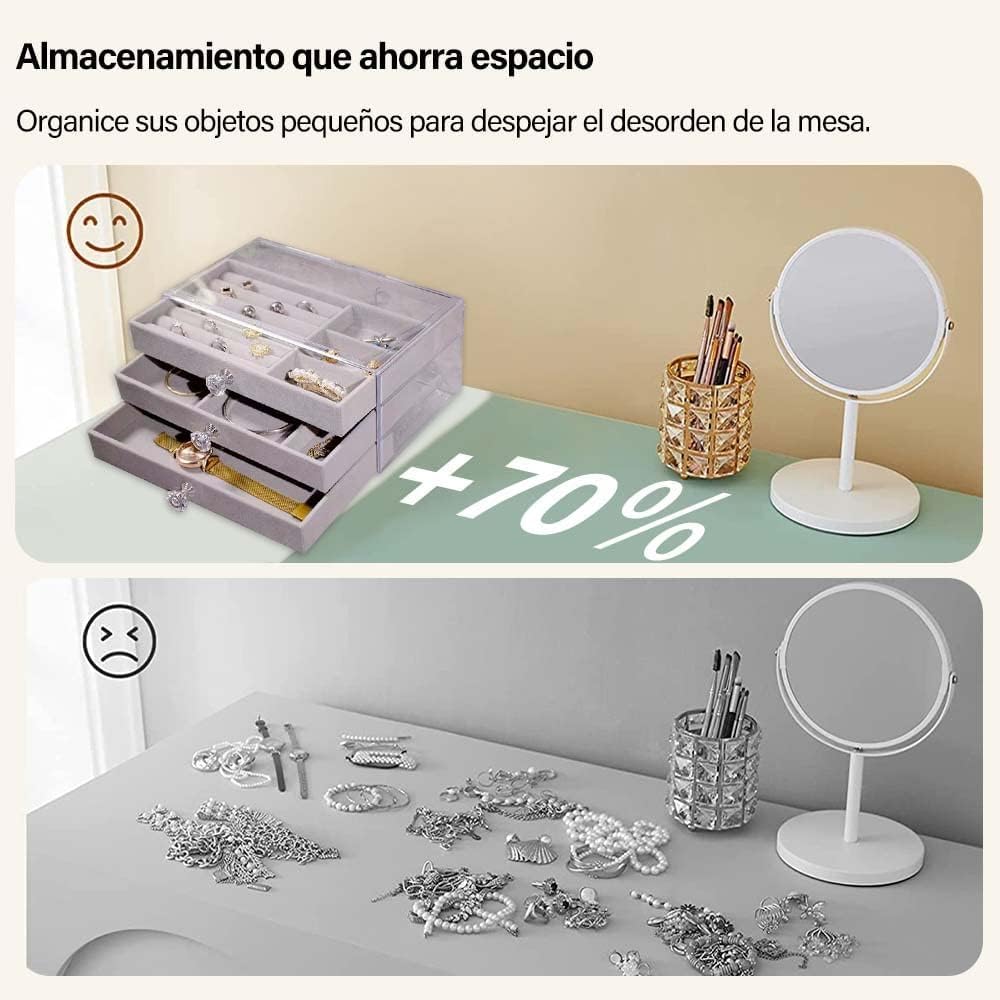 Yabely Acrylic Jewelry Organizer Clear Jewelry Box with 3 Drawers, Velvet Stackable Jewelry Box, Multifunctional Jewelry Box for Earrings, Rings, Necklaces, Watches, etc, Gift for Women (Grey)