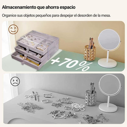 Yabely Acrylic Jewelry Organizer Clear Jewelry Box with 3 Drawers, Velvet Stackable Jewelry Box, Multifunctional Jewelry Box for Earrings, Rings, Necklaces, Watches, etc, Gift for Women (Grey)