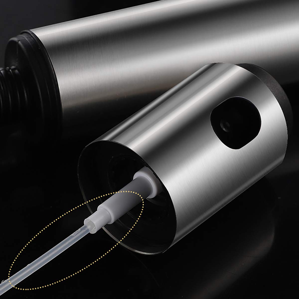 Olive oil sprayer for cooking, portable 100ml stainless steel oil spray dispenser, mini oil spritzer gadget for kitchen, vinegar bottle oil mister for air fryer, bbq, baking, roasting(convex shape)