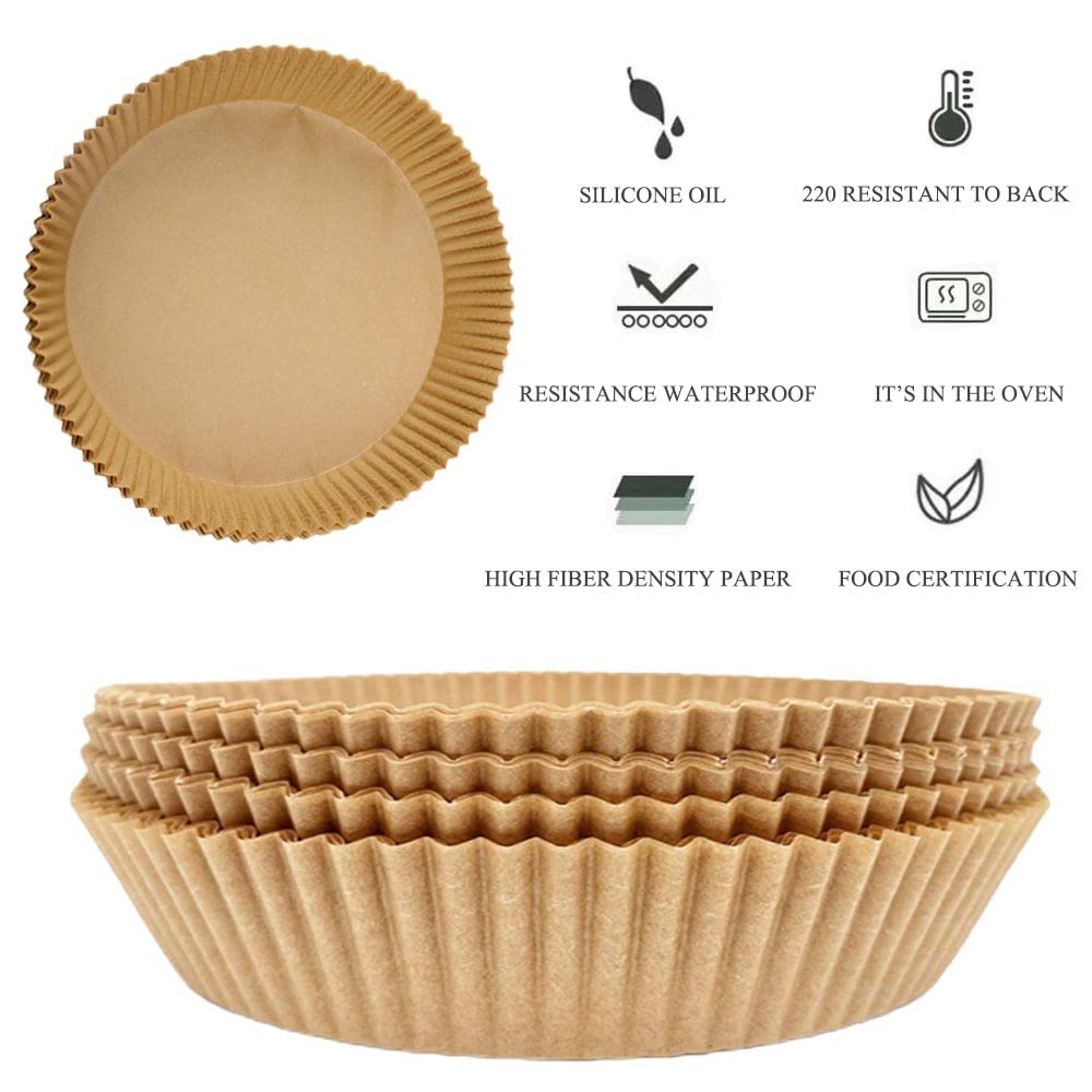 100Pcs Air Fryer Disposable Paper Liner 6.3 inch Round Parchment Paper Liners Oil-Proof Non-Stick Paper Towel High Temperature Resistant Baking Oil-Absorbing Paper for Baking Microwave Oven Fry