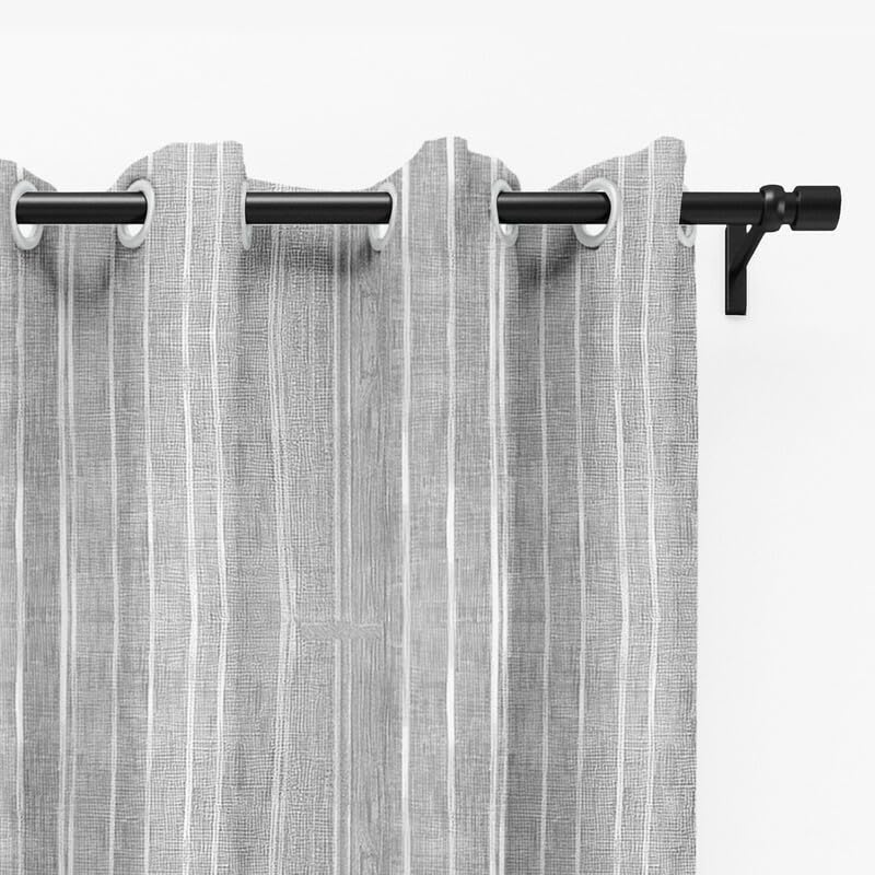 Intex CURTAINS HOUSE Natural Semi Sheer Linen Curtains for Living Room – Light Filtering Drapes with Steel Grommets and Random White Stripes, One Panel - Off-White - 200W x 230L CM