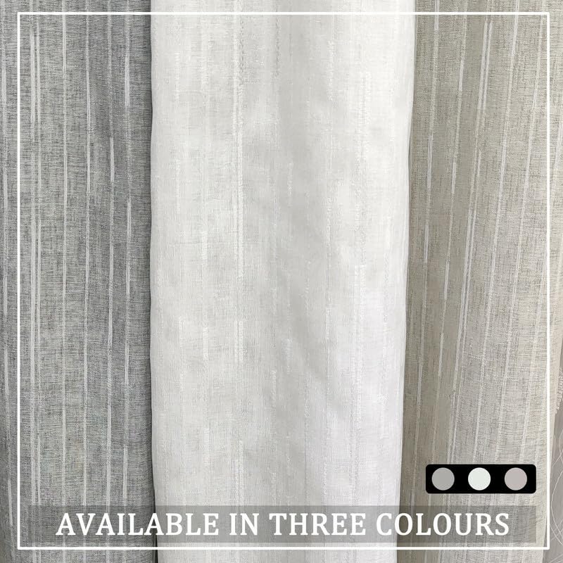 INtex CURTAINS HOUSE Linen Curtains for Living Room, Semi-Sheer Light-Filtering Drapes with White Stripes, Natural Fabric, 2 Hanging Options, 1 Piece - Off-White - 200W x 230L CM