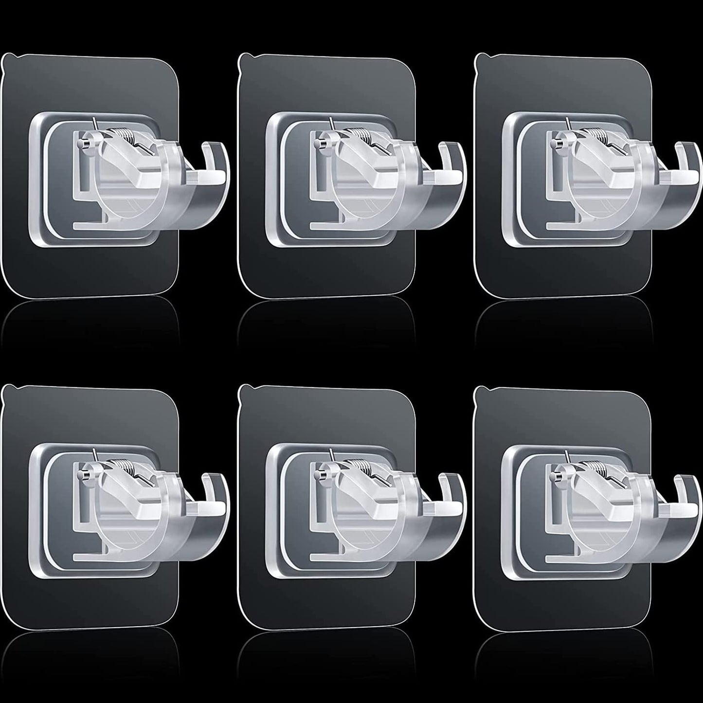 Self-Adhesive Curtain Hook No Drill Fixing Rod Holder Rod Bracket Drapery Hook Curtain Pole Towel Rod Hook ABS Wall Bracket Hook for Home Bathroom Living Room Hotel Use (6 Pieces, Clear)