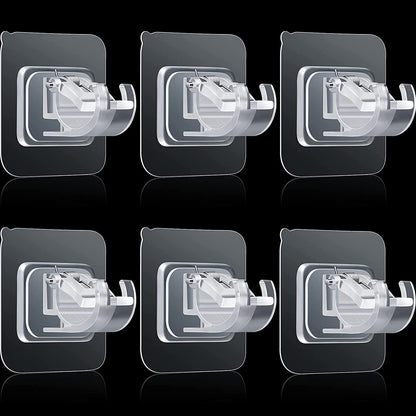 Self-Adhesive Curtain Hook No Drill Fixing Rod Holder Rod Bracket Drapery Hook Curtain Pole Towel Rod Hook ABS Wall Bracket Hook for Home Bathroom Living Room Hotel Use (6 Pieces, Clear)