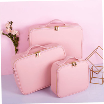 Hemoton Partition Cosmetic Bag Cosmetics Toiletry Bag Cosmetics Case Makeup Organizer Korean Cosmetics Makeup, Pink, 41x31cm