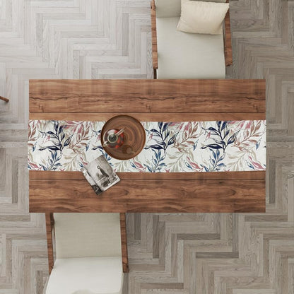 INtex HOME Linen Velvet Table Runner, 45 x 130 cm, Modern Leaves Design, Elegant Rectangular Tablecloth for Dining, Living Room and Kitchen, Soft, Durable - Café x Brown - Single Piece