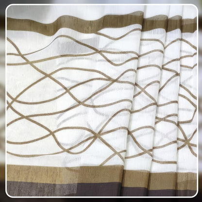 Modernistic Linen Curtain Panel - Crosswise Striped Sheer - Semi-Transparent - Steel Grommets - 1 Piece