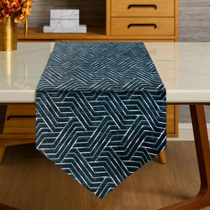 INtex Home Table Runner with V-Shaped End, Nadia’s Geometric Design in Heavy Duty Velvet Linen Fabric, Reception Living Room or Special Occasions, 1 Pc - 45 x 160 cm - Café