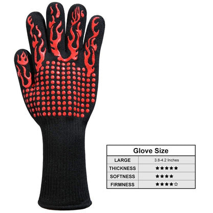 BBQ Cooking Gloves 1472F Heat Resistant Glove, EN407 CE Protective Oven Mitt Extreme Heat Resistant Grilling Glove for Baking, Heatproof Adiabatic Silicone Glove, 1 Pair