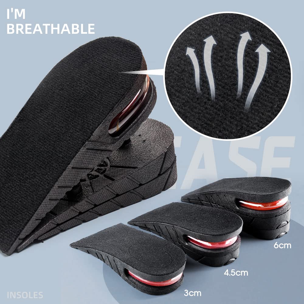 XINIFOOT Height Increase Insole 3-Layer Air Cushion Heel Insert Lift Shoes Insole for Men and Women Invisible Elevator Adjustable Insoles, Black, Half Pad