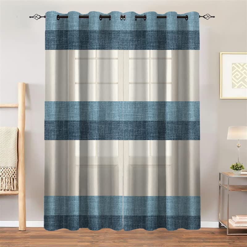 INtex Curtains Luxury Linen curtains - semi transparent crosswise stripped sheer - Steel grommets - 1 piece Brown x Café 200W X 265LCM