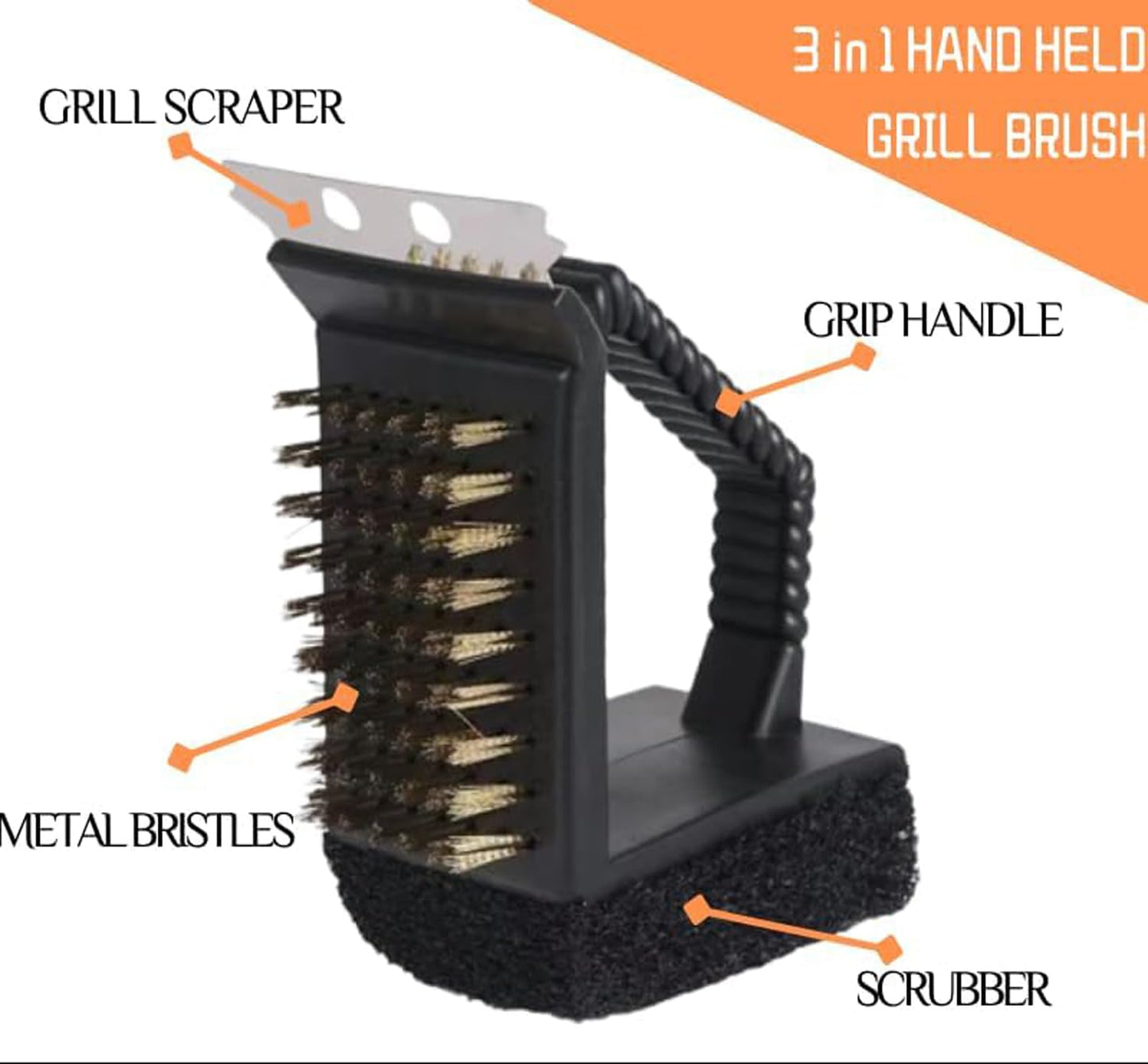 LLJJLXZCD 3-in-1 Barbecue Cleaning Assistant, Stainless Steel Scraper, Brass Wire Brush, Sponge, Silver, 2-Pack, Grill Brush, Grill Cleaning, CLEANING_BRUSH