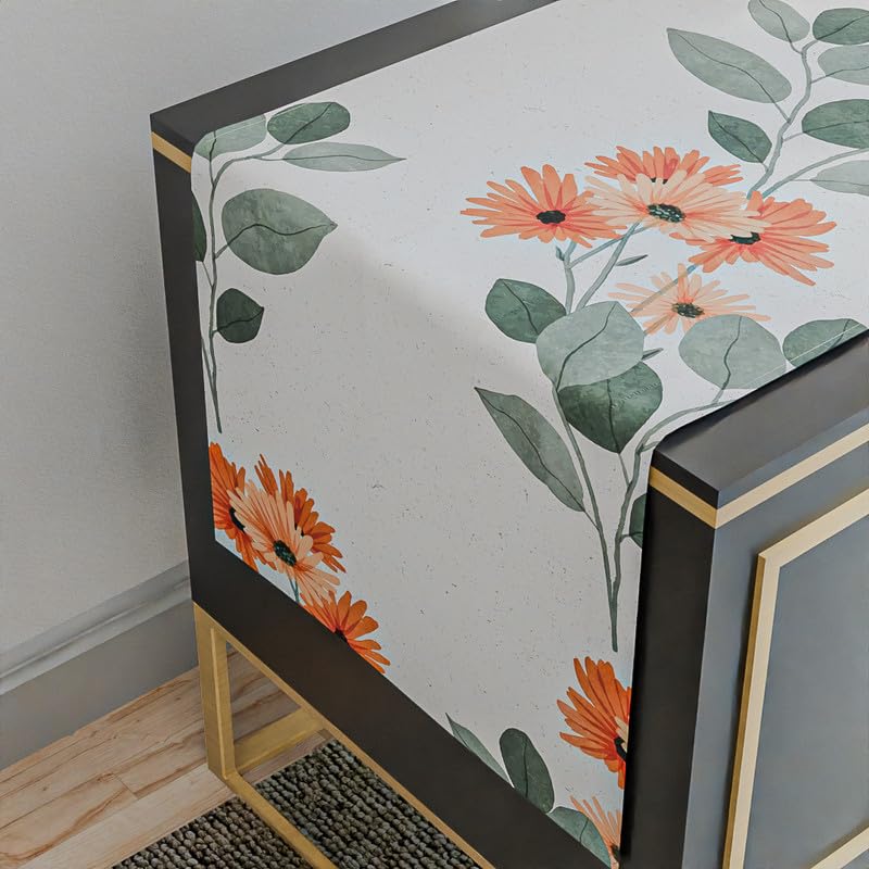 مفرش طاولة مخملي لومينا، قطعة مركزية مزخرفة فاخرة باللون الأبيض والبرتقالي والأخضر، 35×140 سم، بملمس فاخر وتصميم نابض بالحياة لرفع مستوى ديكور طاولة الطعام لديك.