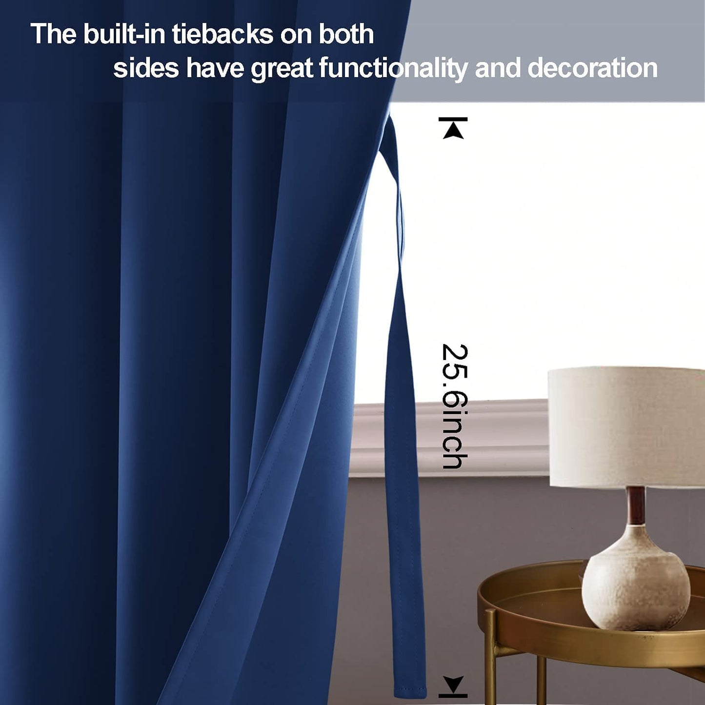 Blackout Curtains with Tiebacks - Thermal Insulated, Light Blocking and Noise Reducing Grommet Curtain Drapes for Bedroom and Living Room, Set of 2 Panels,
