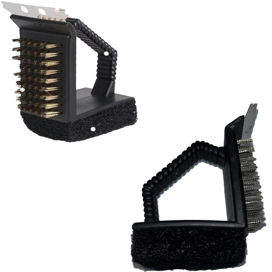 LLJJLXZCD 3-in-1 Barbecue Cleaning Assistant, Stainless Steel Scraper, Brass Wire Brush, Sponge, Silver, 2-Pack, Grill Brush, Grill Cleaning, CLEANING_BRUSH