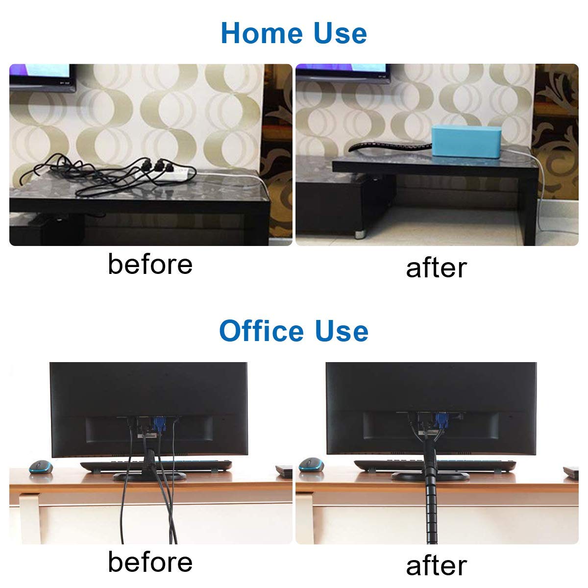 Cable Management Sleeve,2M Cable Bundler Manager with Cord Organizer Clip, DIY Flexible Coiled Tube -Diameter 22m/0.87 inch -Spread Width 2.75inch- Black