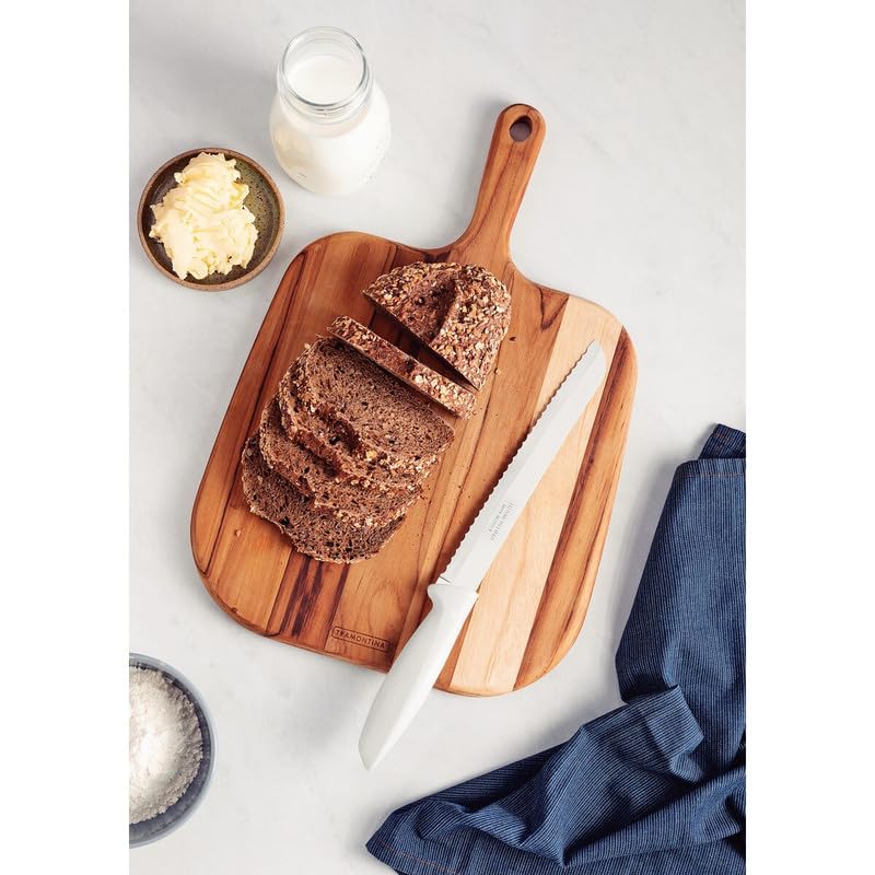 Plenus Bread Knife, 8-Inch Stainless Steel Blade, Durable Off-White Polypropylene Handle, Lightweight and Ergonomic Design, Perfect for Cutting Bread and Pastries - Pack of 12