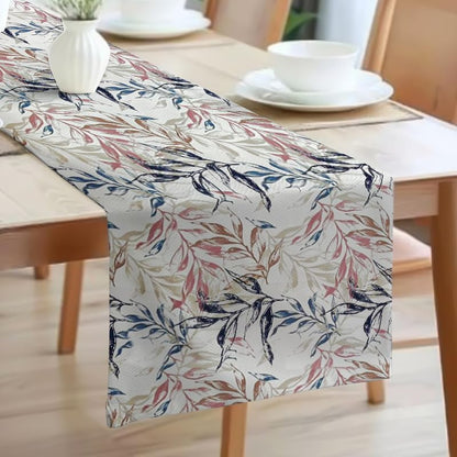 INtex HOME Linen Velvet Table Runner, 45 x 130 cm, Modern Leaves Design, Elegant Rectangular Tablecloth for Dining, Living Room and Kitchen, Soft, Durable - Café x Brown - Single Piece