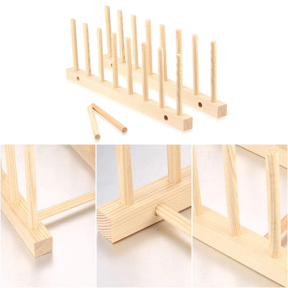 Plate Rack,Wooden Plate Stand 6 Slots Pot Lid Holder Wood Dish Racks Drainer Rack for Kitchen Cupboard Organizer Dish Plate Bowl Cup Book