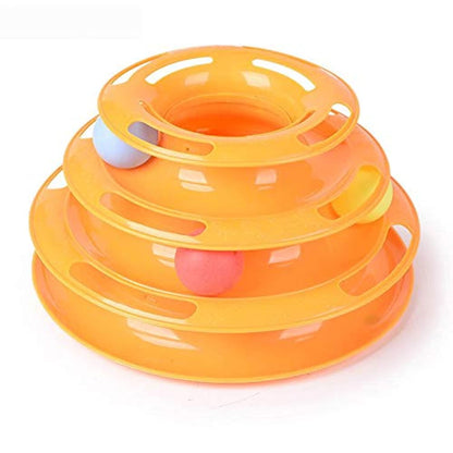 Little Pet Toys Interactive Three Levers Tower of Tracks Pet Crazy Ball Disk Toy (Orange)