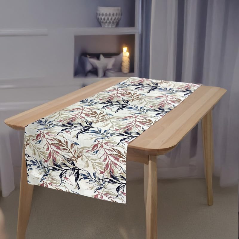 INtex HOME Linen Velvet Table Runner, 45 x 130 cm, Modern Leaves Design, Elegant Rectangular Tablecloth for Dining, Living Room and Kitchen, Soft, Durable - Café x Brown - Single Piece