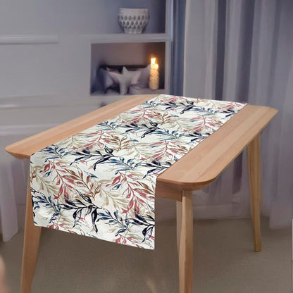 INtex HOME Linen Velvet Table Runner, 45 x 130 cm, Modern Leaves Design, Elegant Rectangular Tablecloth for Dining, Living Room and Kitchen, Soft, Durable - Café x Brown - Single Piece