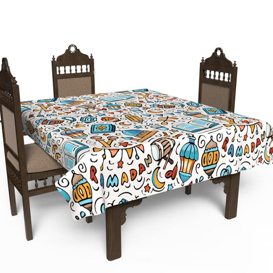 Islamic Oros Waterproof Tablecloth, a Multicolor 140x140 cm Square Table Cover of Artistic Spillproof Polyester, a Vibrant and Durable Protector for your Kitchen or Dining Table