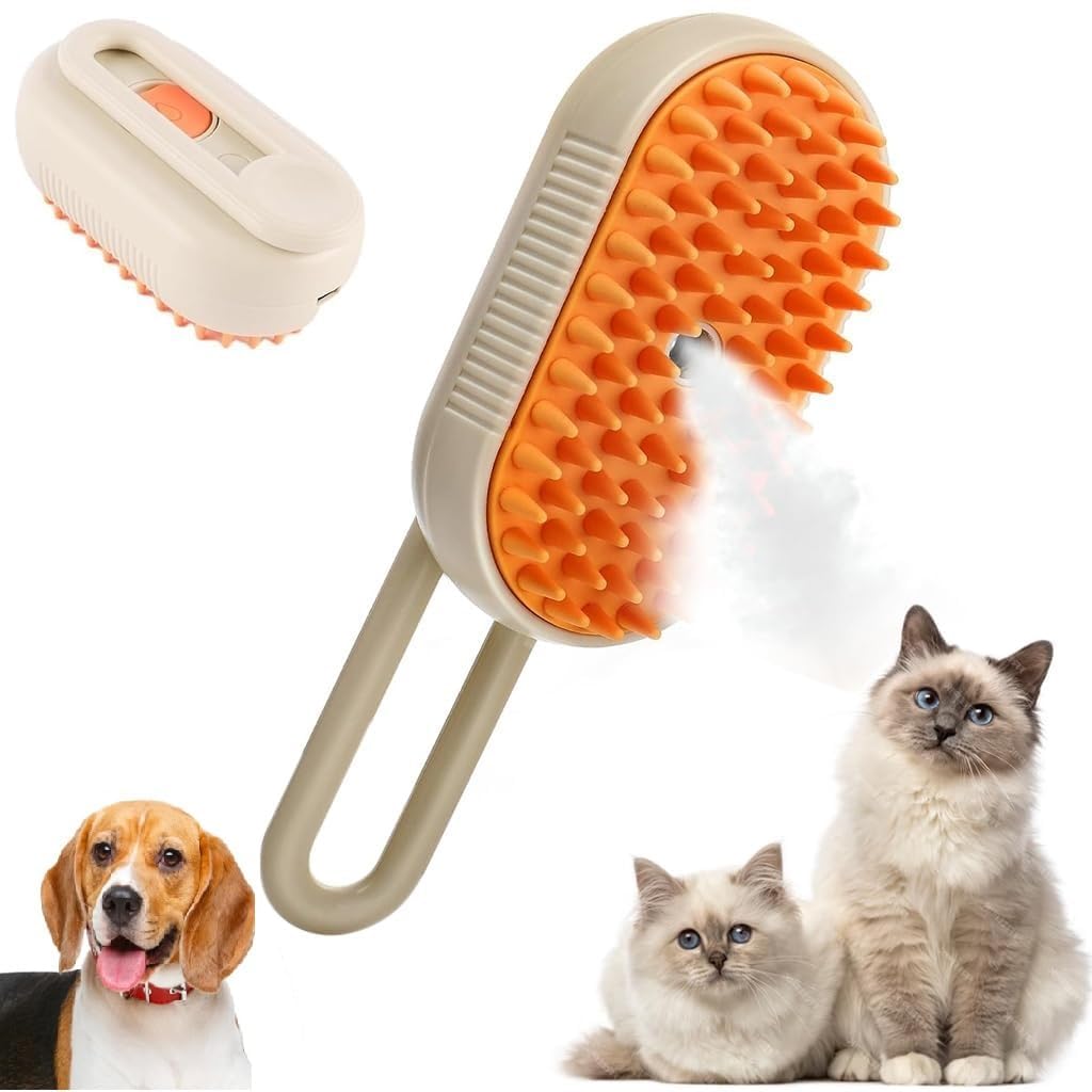 KRIVAZ 3 In 1 Steam Brush, Cat & Dog Grooming Brush, Reduces Shedding, All Hair Types, Unisex, All Ages, Pet Owners with Cats or Dogs