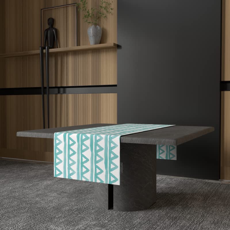 Piera Velvet Table Runner in Turquoise & Blue, a 35x140 cm plush decorative centerpiece with a chic pattern, combining a soft, luxurious feel with a vibrant, refreshing color scheme