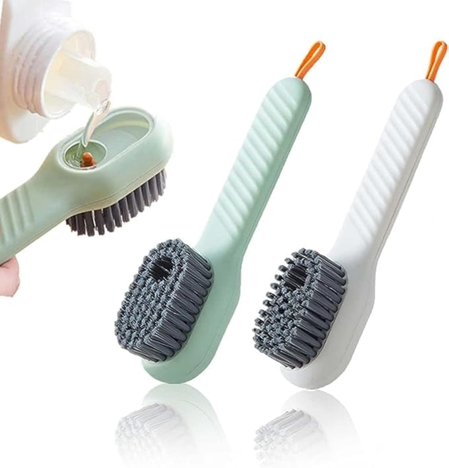 2Pcs Multifunctional Liquid Shoe Brush, Liquid Adding Soft Fur Cleaning Brush, Multifunctional Shoe Brush with Liquid Box, Long Handle Automatic Liquid Adding Cleaning Brush (White)