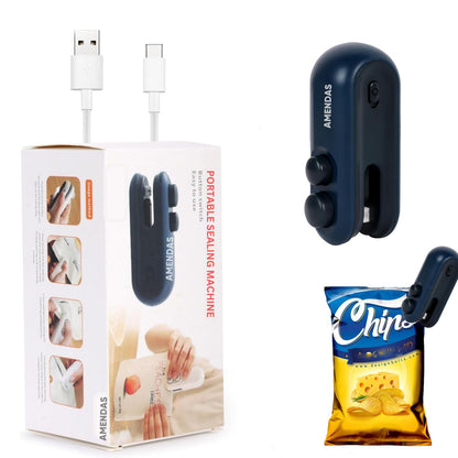 AMENDAS 2 in 1 USB Rechargeable Magnetic Heat Sealing & Cutting Machine For Plastic Packing Bag Sealer Mini For Food, Snack, Chips, Plastic Bags Portable Cover Sealing Machine (Multicolor)