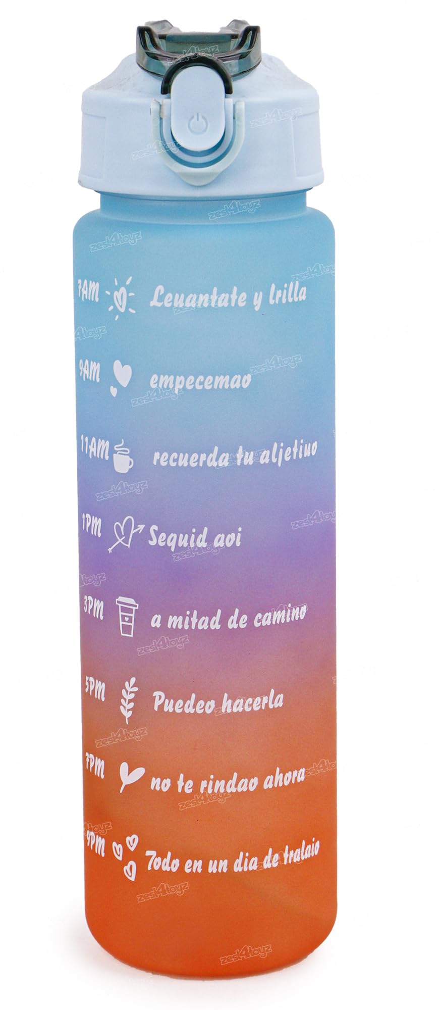 Zest 4 Toyz Water Bottle with Time Marker Sipper Strap Straw and Stickers, Leakproof Durable BPA Free Non-Toxic for Office Gym Travel Sports School for Kids Adults - 900 ml