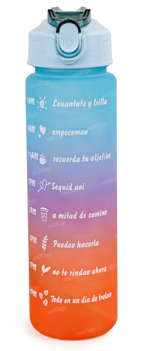 Zest 4 Toyz Water Bottle with Time Marker Sipper Strap Straw and Stickers, Leakproof Durable BPA Free Non-Toxic for Office Gym Travel Sports School for Kids Adults - 900 ml